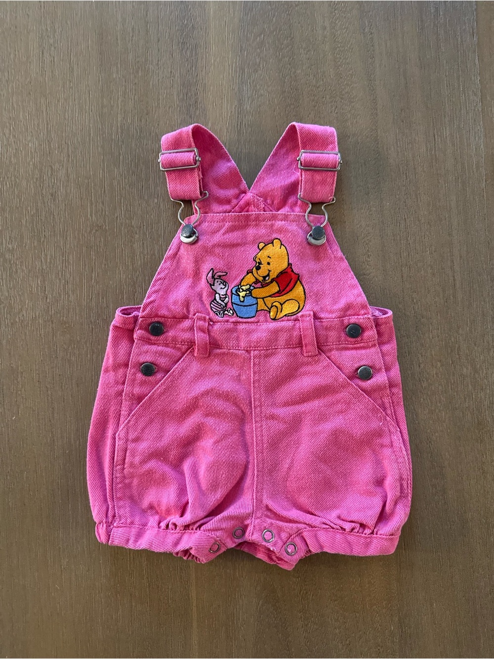 Vintage Baby Girl Hot Pink 90s/Y2K Winnie the Pooh Embroidered Bubble Overalls